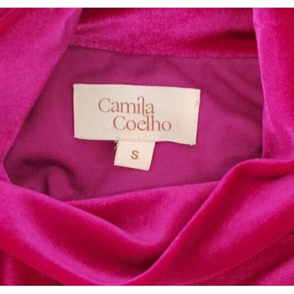 Revolve Camila Coelho Magenta  Frankie Long Sleeve Velvet Crop Top Sz Small EUC - Picture 9 of 12